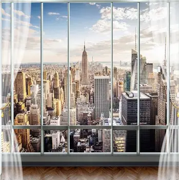 Foto personalizat Tapet 3D Stereo Mari picturi Murale Moderne de ferestre False living canapea extensibila dormitor New York pânză de Mătase tapet mural