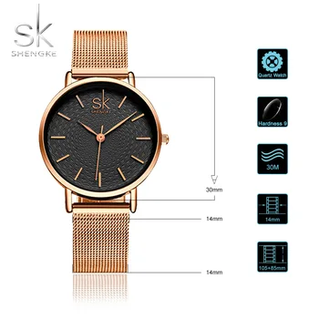 Shengke Brand de Lux pentru Femei Ceasuri de Înaltă Calitate ochiurilor de Plasă de Aur Curea Rochie de Femei Ceas Ceas de mână de sex Feminin Ceasuri Reloj Mujer 2017 SK