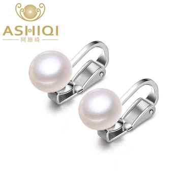 ASHIQI Real argint 925 ureche clip pe cercei de 8,5-9 mm naturale de apă dulce pearl bijuterii pentru femei