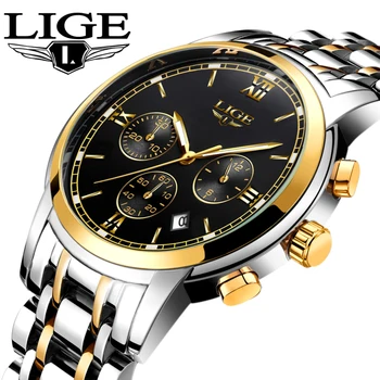 Noi LIGE Ceasuri Barbati Brand de Lux de Moda Bărbați Sport Cuarț Ceas Barbat rezistent la apa Complet din Oțel de Aur Încheietura Ceas Relogio Masculino