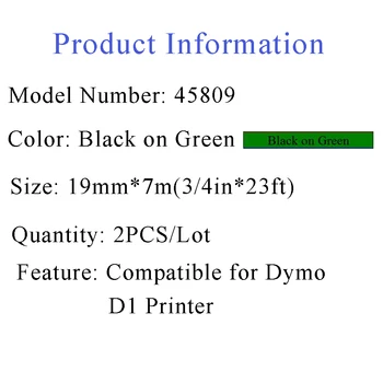UNISTAR 2 BUC 45809 Compatibil DYMO D1 Eticheta Banda 19MM Negru pe Verde Transport Gratuit Imprimantă de Etichete Panglici Bandă Compatibil Dymo