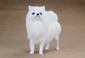 Simulare câine alb model ,21x20cm Pomeranian ,plastic&blanuri Pomeranian toy de artizanat, cadou de Crăciun w5716