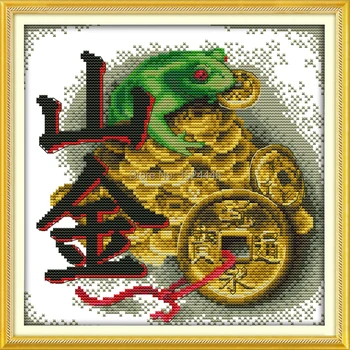 Venă de aur broasca,Chineză stil de Decor Acasă,11CT model imprimat pe panza DMC cruciulițe kituri,14CT lucru manual Set broderie