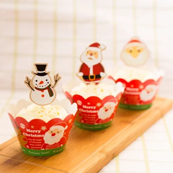 Livrare gratuita roșu Crăciun fulg de nea decorare cupcake wrappers moș crăciun topper ponturi prajiturele petrecere de copt wrapper