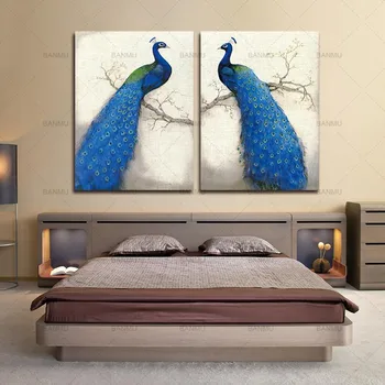 Printuri Panza Pictura Pe Perete Home Decor Modern Animale Arta De Perete Pictura Păun Neînrămate Modern Vintage Albastru Păun Ramură