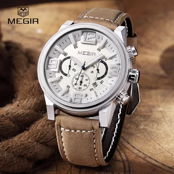 MEGIR Brand de Lux Ceas Sport Barbati Cuarț Ceasuri de Moda de Cauzalitate Mare Cadran de Ceas Cronograf Piele Soldat Încheietura Ceas 3010