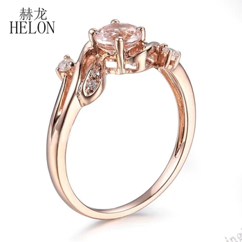 HELON Solid Aur de 14K Diamante Naturale de mireasă Rotund 5.5 mm Morganite Penis Setare Fin Inel Elegant de Bijuterii pentru Femei