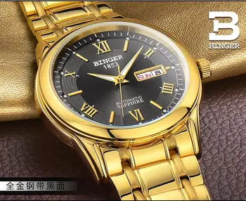Elveția bărbați ceas brand de lux Ceasuri de mana BINGER luminos Automatic self-wind complet din oțel inoxidabil rezistent la apa BG-0383-4