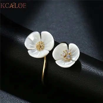 KCALOE Naturale Coajă Floare Inel de Aur Și Argint Culoare Noua Moda Bijuterii de Nunta de Cristal Reglabil pe Deget Inele Deschis Aneis