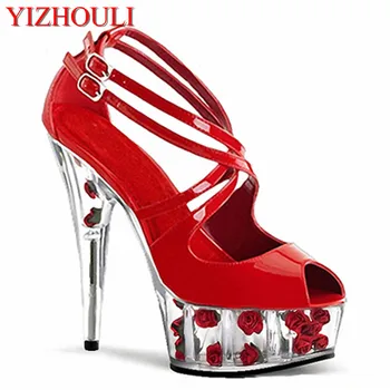 Faye wong etapa 15 cm tocuri foarte inalte, fund Gros sandale cu Diamante Roman pantofi negri