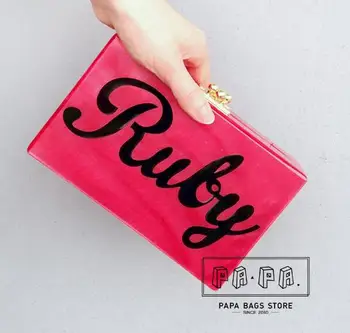 Ruby red scrisori personalizate de design elegant acrilic mini geanta de umar doamna petrecere seara ambreiaj sac clapa pungă portofel