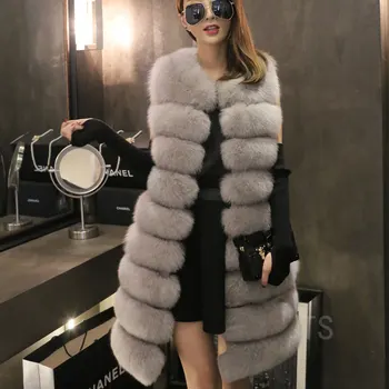 Prețul en-gros de vânzare fierbinte 90CM naturale reale de blană de vulpe vesta albastru,negru ,gri haina Personaliza Marime Mare pentru femei vesta mehovaya