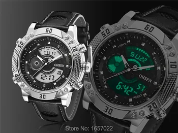 Top de vânzare man lux dual time piele rezistent la apa armatei ceasuri de mana unisex stil de moda digital sport oprire ceas