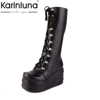 KarinLuna dimensiuni mari 34-43 fierbinte de vânzare de moda punk cosplay cizme femei pantofi platforma petrecere de iarna pană tocuri inalte cizme genunchi ridicat