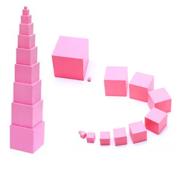 Montessori Turnul Roz Set de Familie, Max Dimensiunea 7cm Blocuri de Construcție din Lemn Jucarii Educative 0.7-7cm Cub de Blocuri Cadou