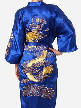 Shanghai Poveste de bărbați Chinezi de Satin Poliester Broderie Halat Kimono cămașă de noapte Dragon Sleepwear M L XL XXL 3XL