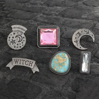 QIHE BIJUTERII 6pcs/set Vrăjitoare glob de cristal luna Email pin pin Rever Butoane Insigne Femei broșe Vrăjitoare, Vrăjitor Bijuterii