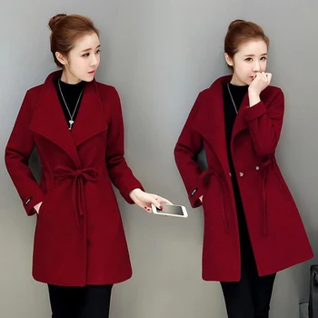Femei de moda haina famale haina femei mediu-lung primavara toamna iarna slab amestec de lână haina îmbrăcăminte exterioară