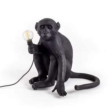Wongshi Moderne Maimuță Negru Frânghie de Cânepă Lumina Pandantiv Moda Simplu Arta Nordică Replici Rășină Avea Agățat Lampa Maimuță