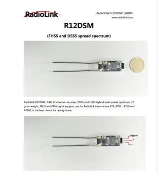 1buc Radiolink R12DSM 2.4 G 12 Canale Receptor pentru Radiolink Emițătoare LA9 AT9S AT10 AT10II