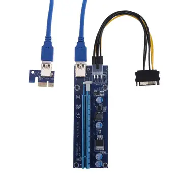 PCI-E 1x la 16x coloană Adaptor Card Grafic Extender Card placat cu Aur port USB 3.0 cu 3 LED indicator luminos pentru ETH BTC Mining