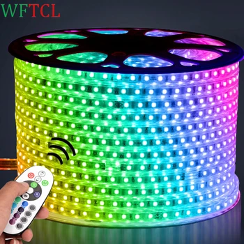WFTCL Lumini LED Benzi hidroizolante IP67 led leiste AC110/220V 60LEDs/M Tiras LED 5050 RGB banda led lumina pentru decor de Crăciun