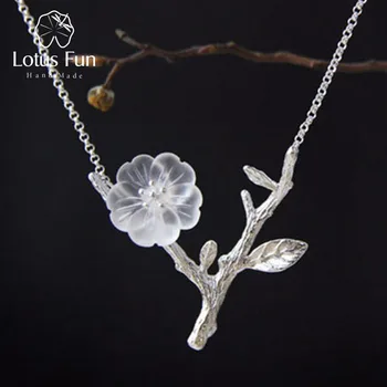 Lotus Distractiv Real Argint 925 lucrat Manual Designer de Bijuterii Fine de Flori în Ploaie Colier cu Pandantiv pentru Femei Collier