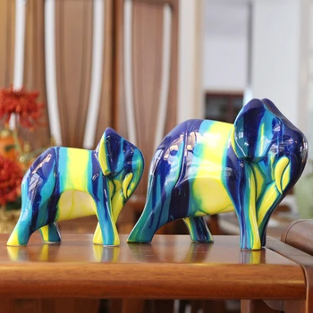 Pictate manual pline de culoare de animale vii rășină sculptura acasă decor modern meserii cadou de nunta norocos avere elefant rășină statuie