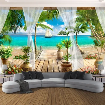 Personalizate 3D Tapet Fotografie Balcon Plaja de Nisip cu Vedere la Mare 3D Canapea Camera de zi Dormitor TV de Fundal pictura Murala de Perete Tapet Decor Acasă