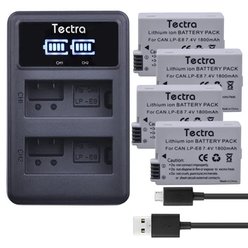Tectra 4x 1800mAh LP-E8 LPE8 LP E8 Li-ion Camera Bateria + Afișaj LED Dual USB Incarcator Pentru Canon EOS 550D 600D 650D 700D
