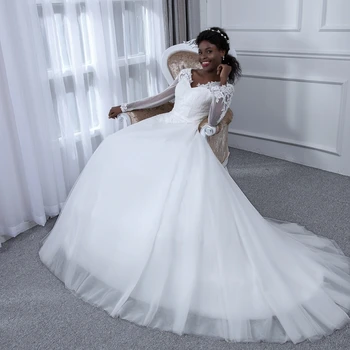 Vestido de noiva 2018 Noi Mâneci Lungi Rochii de Mireasa Rochie de Minge Aplicatii de Dantela Perle Rochie de Mireasă Personalizate Dimensiunea Rochie de Mireasa
