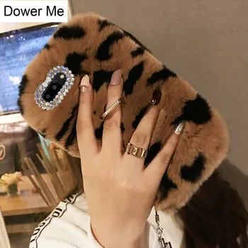 Dower Mine Sexy Maro Leopard de Imprimare Cald Real Blana de Iepure Rex Caz Capacul Cu Inel de Prindere Pentru Iphone X 8 7 6 6S Plus 5 5S SE 5C 4 4S