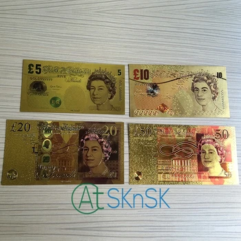 Plin 4BUC/Set Marii Britanii de AUR a Bancnotelor 5/10/20/50 de Lire sterline din marea BRITANIE bancnote Bancnote EURO Colecții Cadou