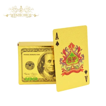 2017 mai Bune Produse de Vânzare de Culoare statele UNITE ale americii bancnota de 100 de Dolari Stil de Aur Carte de Joc de Culoare Personalizate Carti de Joc De Casino