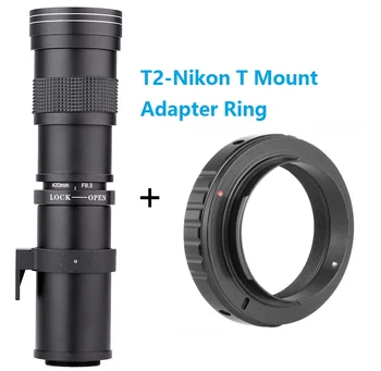 LightdowLightdow 420-800mm F8.3-16 Teleobiectiv Zoom Manual Lentile+T2-Nikon T Mount Inel Adaptor pentru Nikon D5100 D5200 D7100 D3400