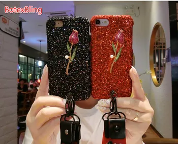 BotexBling de Lux bling 3D DIY strasuri sclipici telefon caz pentru iphone X caz 7 7plus 6 6s plus 6plus 8 8Plus capac greu rose