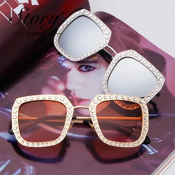 POVESTEA de Înaltă Calitate Stras ochelari de Soare pentru Femei Brand de Lux Negru Roz Supradimensionat ochelari de Soare Pentru Femei Piața de Moda Nuante