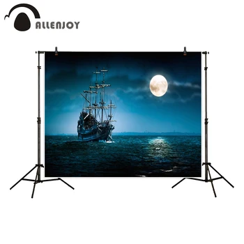 Allenjoy fundal pentru studio foto corabie de pirați mare noapte luna zână aventura fotografie printată fundal nou
