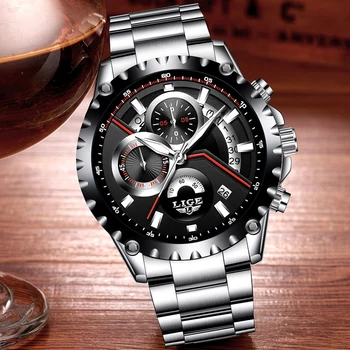LIGE brand de moda pentru bărbați ajurata data de design ceas sport barbati impermeabil cuarț ceas pentru bărbați din oțel ceas Relogio Masculino