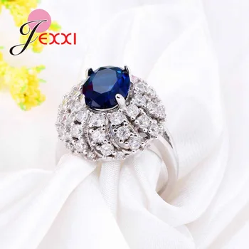 JEXXI Moda Argint 925 Reale Cubic Zircon Inel de Nunta Anel Pentru Femeile Cu Albastru de Cristal Austriac Anillos Flori