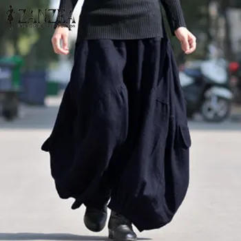 ZANZEA 2018 Toamna de Moda pentru Femei Pantaloni Harem Vrac Solid Lenjerie de pat din Bumbac Elastic Cross-Pantaloni Elegant de Bază Pantaloni Lungi Plus Dimensiune