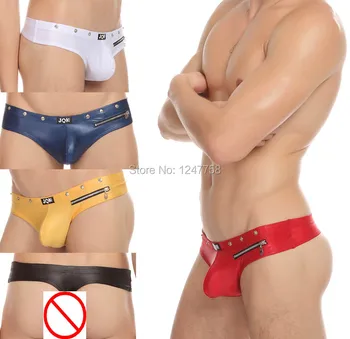 3Pcs Sexy Bărbați Imitație de Piele Bikini Boxeri cu Fermoar Lenjerie Tanga T-spate