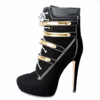 Intenția inițială Nou Elegante Femei Glezna Cizme Rotund Toe Tocuri Subtiri de Mare Cizme de Moda Pantofi Negri Femei Plus Dimensiune SUA 4-15