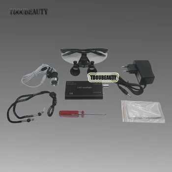 TDOUBEAUTY Nou 2.5 x 420mm Chirurgicale Binoculare Lupe +Cap de Lumină Lampă +Cutie de Aluminiu(Negru) Transport Gratuit