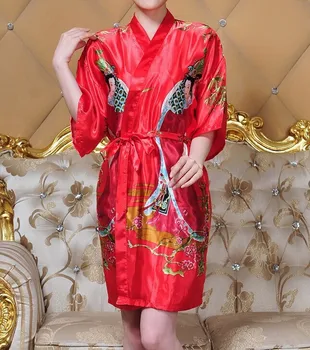New Sosire de Aur de Moda Femeile din China, de Mătase Raionul Halat Kimono de Baie Rochie cămașă de noapte O Dimensiune Floare Transport Gratuit
