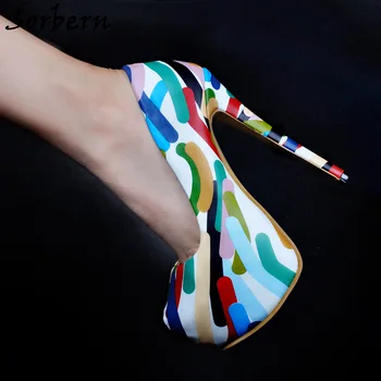 Sorbern Colorate de Imprimare Slip-On de Designer de Înaltă Tocuri de Dimensiunea 14 Stripteuză Femei Pantofi Platforma 16Cm Personalizate Pompe Dimensiune 34-47