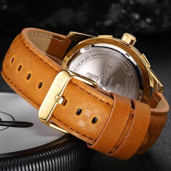 Ceasuri Barbati NAVIFORCE Brand Barbati din Piele Ceas de Aur pentru Bărbați Cuarț Data de Om Ceas Sport rezistent la apa Ceasuri relogio masculino