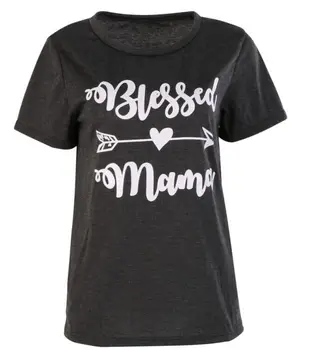 Binecuvântat Mama Scrisoare de Imprimare Femei T-Shirt O-Gat Maneci Scurte Sus Tricouri culoare Gri Închis Femme Liber Casual de Vara tricou Topuri
