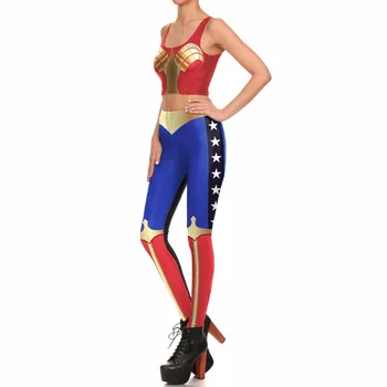 Adult nouă super-Erou e de Mirare Femeie Costum Slim Topuri și Pantaloni 3d de Imprimare Jambiere fără Mâneci sexy Body haine cosplay costum