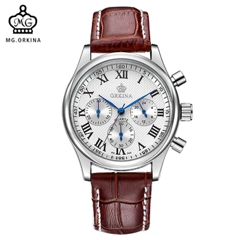 MG. ORKINA Cuarț ceas din Oțel Inoxidabil Caz din Piele Trupa Japonia MIYOTA JS20 Mișcare Cronograf Bărbați Ceas de mână Ceas de Barbati
